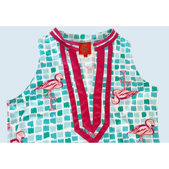 TRACY NEGOSHIAN Sleeveless V Neck Flamingo Print Summer Dress Sz XS - Picture 3 of 7